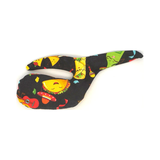 Handmade Whale Sac for disc golf, featuring a taco party pattern. Clay-filled dry grip bag for sports, offering eco-friendly hand grip support.